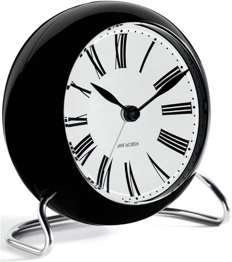 Rosendahl 43671 Arne Jacobsen Roman Tischuhr mit Alarm, Ø 11 cm, Schwarz/ Weiss