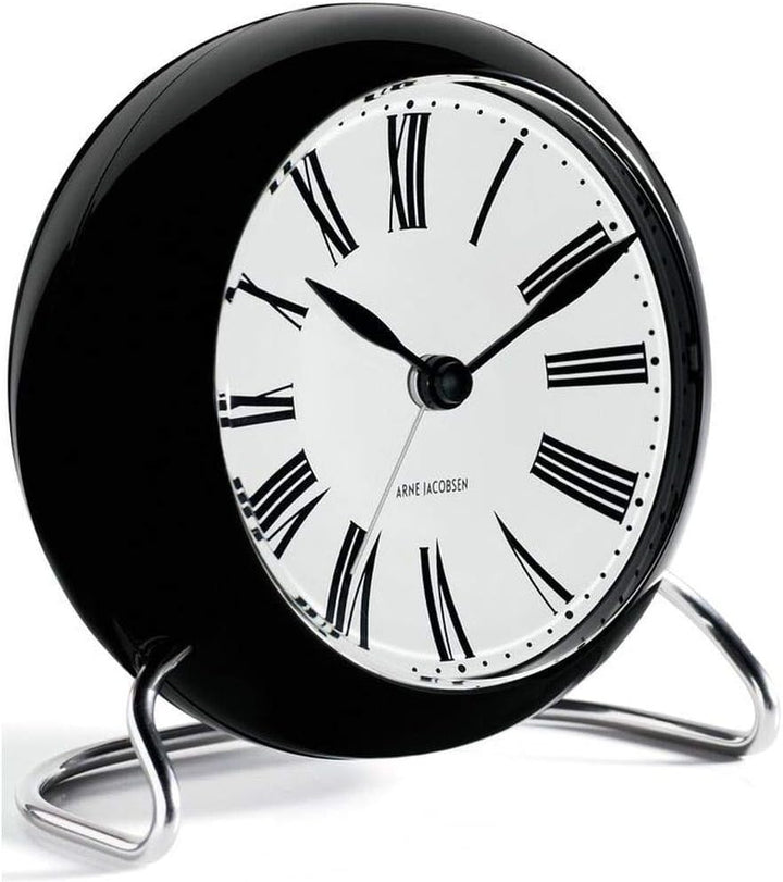 Rosendahl 43671 Arne Jacobsen Roman Tischuhr mit Alarm, Ø 11 cm, Schwarz/ Weiss
