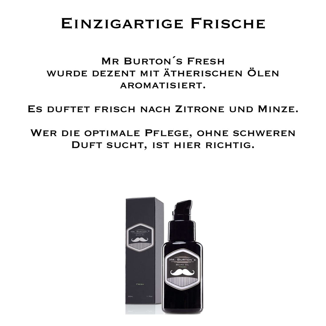 Bartpflege für Männer - Mr. Burton´s Beard Oil - FRESH - 50 ml Bartöl Männer für die Bartpflege -100