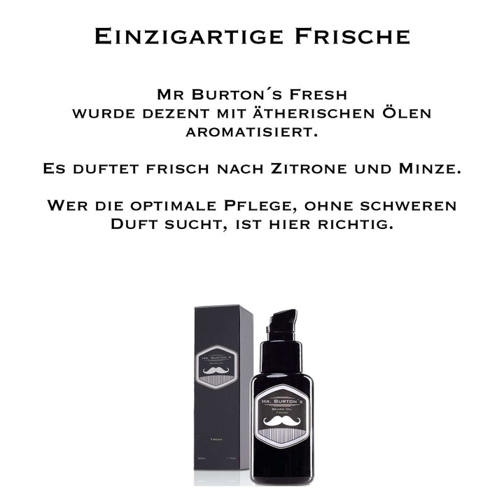 Bartpflege für Männer - Mr. Burton´s Beard Oil - FRESH - 50 ml Bartöl Männer für die Bartpflege -100