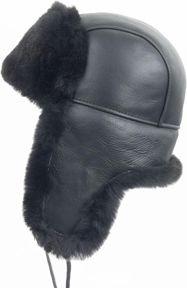 Zessano Leder Flieger Russische Ushanka Trapper Winter Pelz Hut - Unisex Shearling 100% Leder Schaff