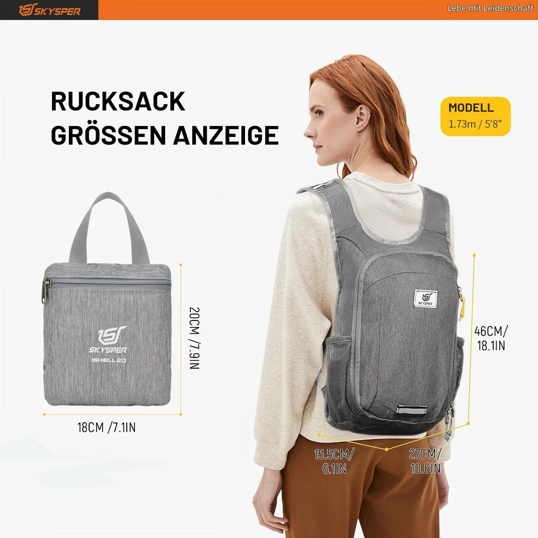 SKYSPER 10L/15L/20L Faltbarer Rucksack Ultraleicht Tagesrucksack Wasserfest Daypack Reiserucksack Wa