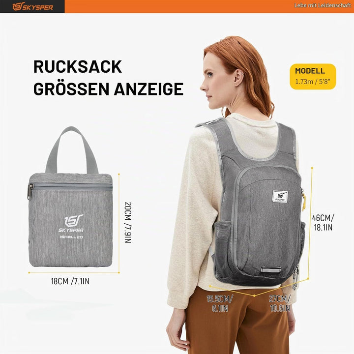SKYSPER 10L/15L/20L Faltbarer Rucksack Ultraleicht Tagesrucksack Wasserfest Daypack Reiserucksack Wa