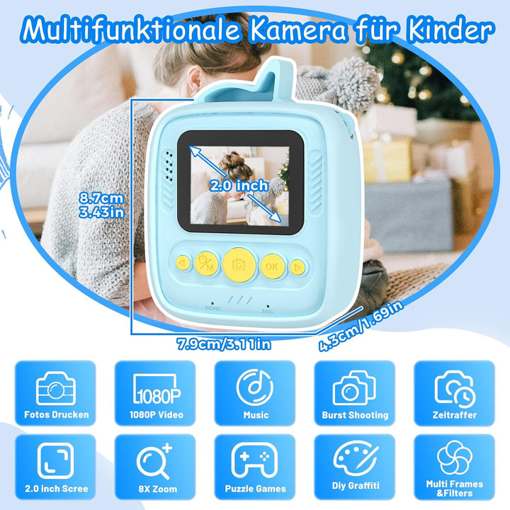 Kinderkamera Sofortbildkamera, 1080P HD 48MP Sofortbildkamera Kinder, Digitalkamera Kinder mit 32GB