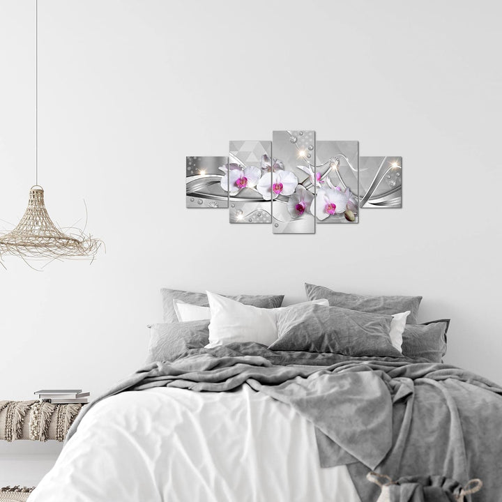 Runa Art Wandbilder Blumen Orchidee 5 Teilig Bild auf Vlies Leinwand Deko Wohnzimmer Abstrakt Grau V