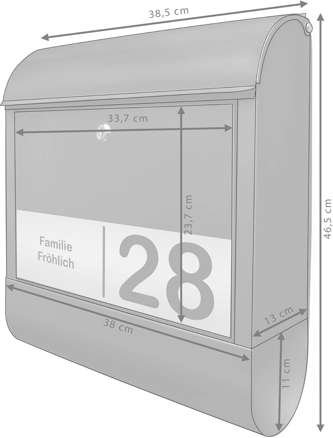 banjado® Briefkasten personalisiert mit graviertem Namensschild in Silber/Briefkasten schwarz 39x47x
