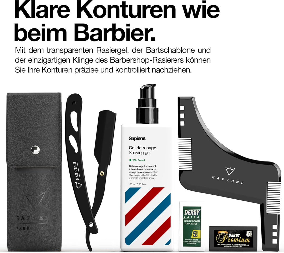 Bartpflege Set für Männer Sapiens BarberShop - Bart Set Herren mit Bio Bart Öl, Bio Bart Balsam, Ras