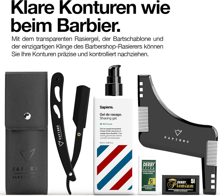 Bartpflege Set für Männer Sapiens BarberShop - Bart Set Herren mit Bio Bart Öl, Bio Bart Balsam, Ras