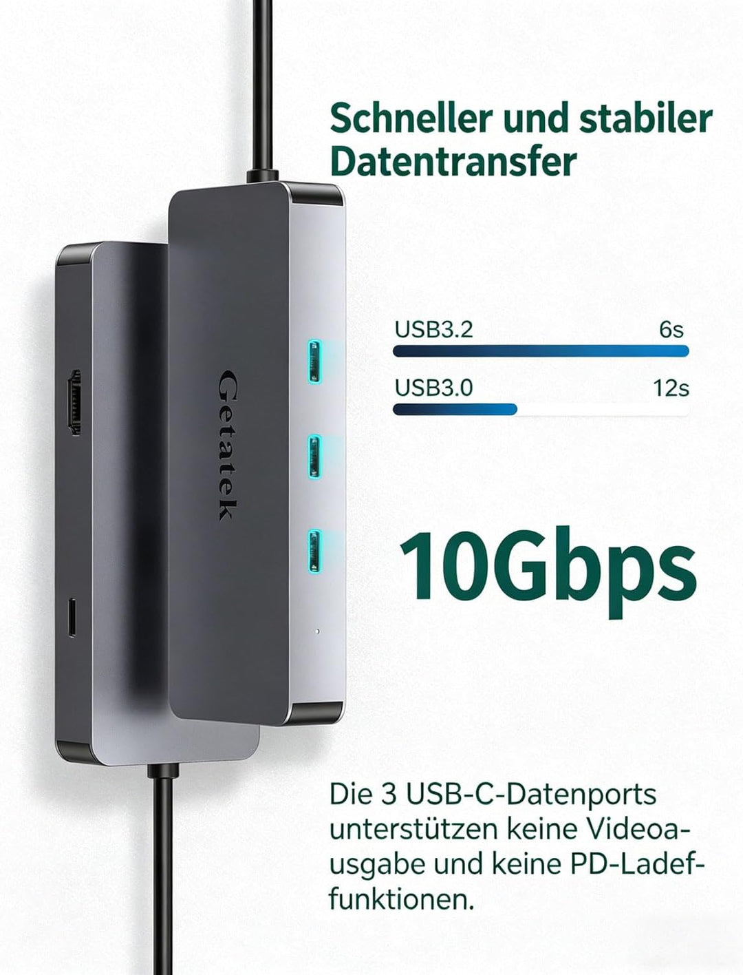 USB-C HUB, 6-in-1 USB3.2 Dock with 3 Type C 10Gbps Ports, 4K 60HZ HDMI USB C to USB Adapter,100W Pow