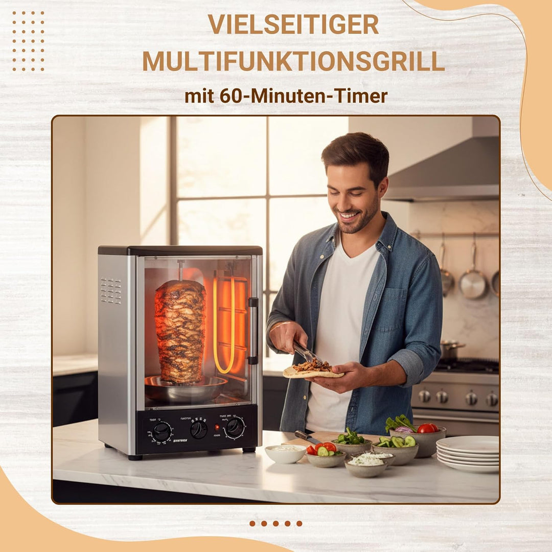 Syntrox Germany Backofen + Dönergrill Lugo 2 in 1, Heizofen, Gyrosgrill, Hähnchengrill, Drehspiess (