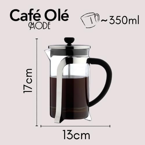 Café Olé Grunwerg MODE Kaffeebereiter aus Glas – 350 ML, 3 Mokkatassen / Demitasse KM-03C Chrom 195x
