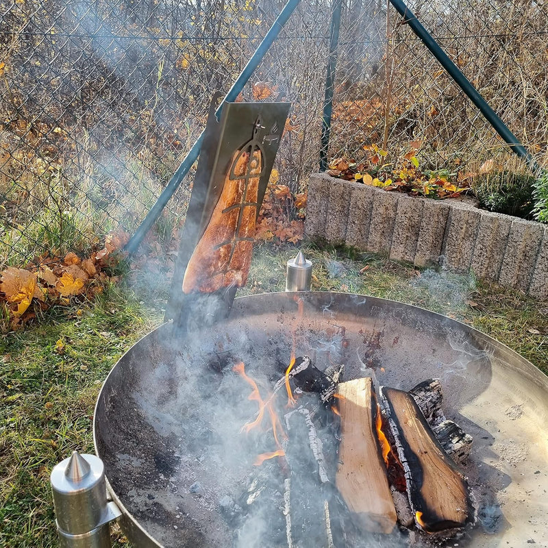 Fire World | Flammlachsbrett | Lachsbrett aus Edelstahl | Grillzubehör für Feuerschale und Kugelgril