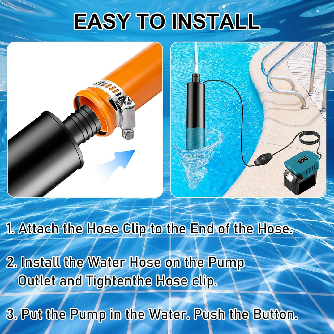 Tauchpumpe kompatibel mit Makita 18V Batterie, 30L/min, Wasserdurchfluss mit 5m kabel, 100W Elektris
