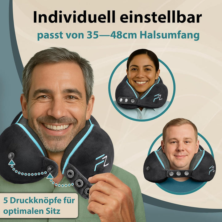 FLOWZOOM Comfy Nackenkissen für Flugzeug & Auto - Einstellbares Memoryschaum Nackenhörnchen mit flex
