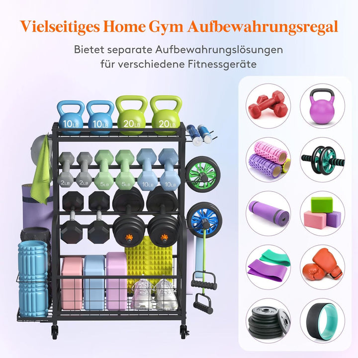 Lifewit Hantelständer für Home Gym, Hantelablage mit Abschliessbare Universal-Räder und Haken, Kettl