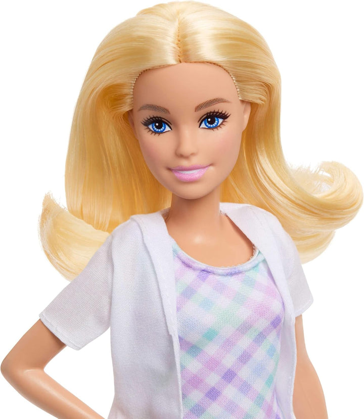 Barbie Karriere Zahnärztin-Spielset mit blonder Barbie-Puppe im Arztkittel, Kleinkind-Puppe, Behandl