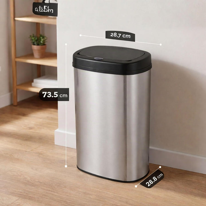 Bayt Mülleimer mit Sensor 60 Liter, Edelstahl, geruchsarm, Silber, Silber