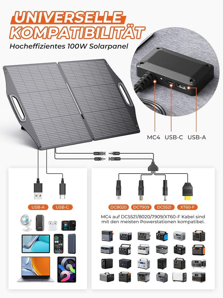 BigBlue Faltbares Solarpanel 100W, SOLARPOWA100 ETFE-Solarmodul (24V/4,16A) mit Ständern & MC4 Conne