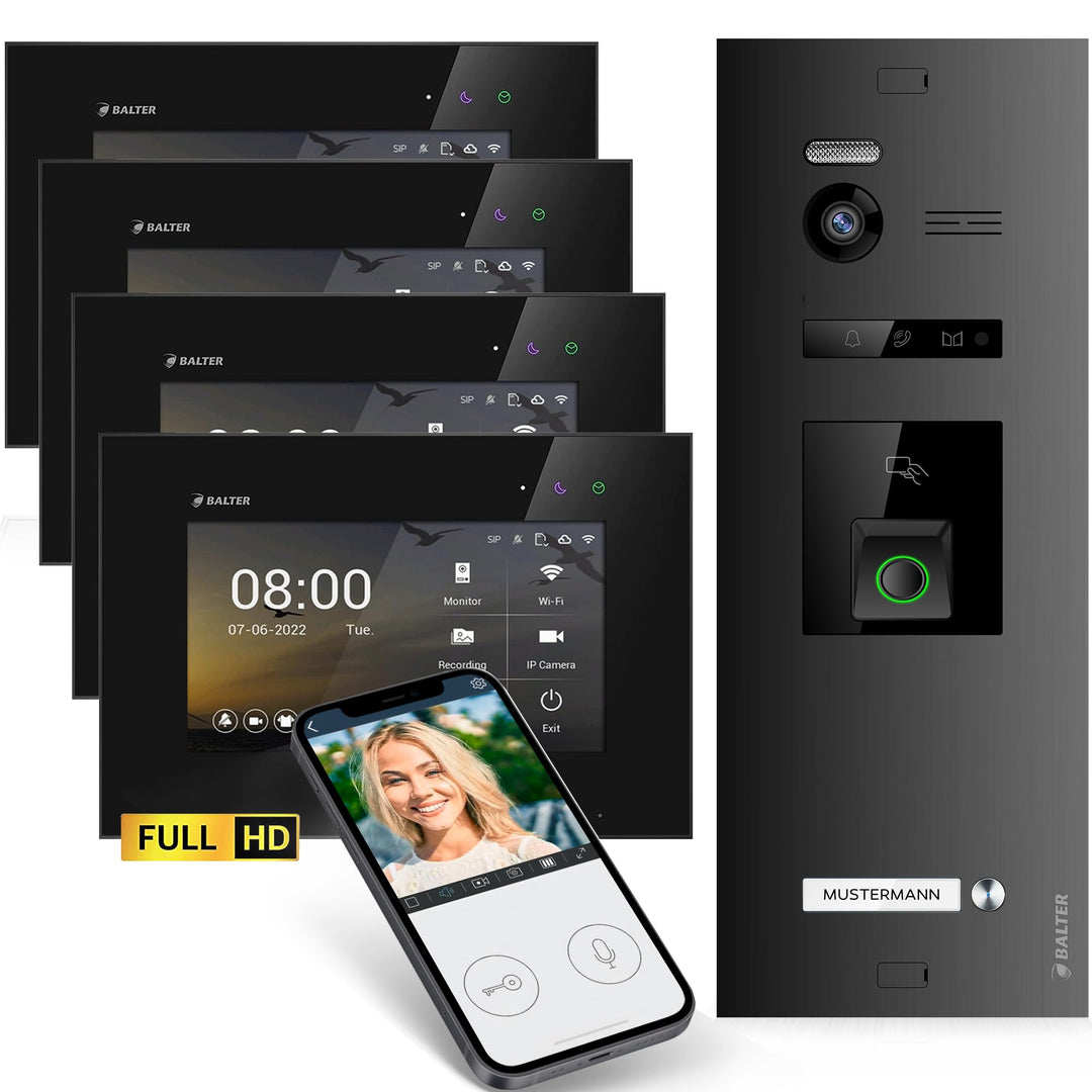 Balter EVO-HD Video Türsprechanlage mit Fingerprint, Video Türklingel, Smartphone App,1 Familienhaus
