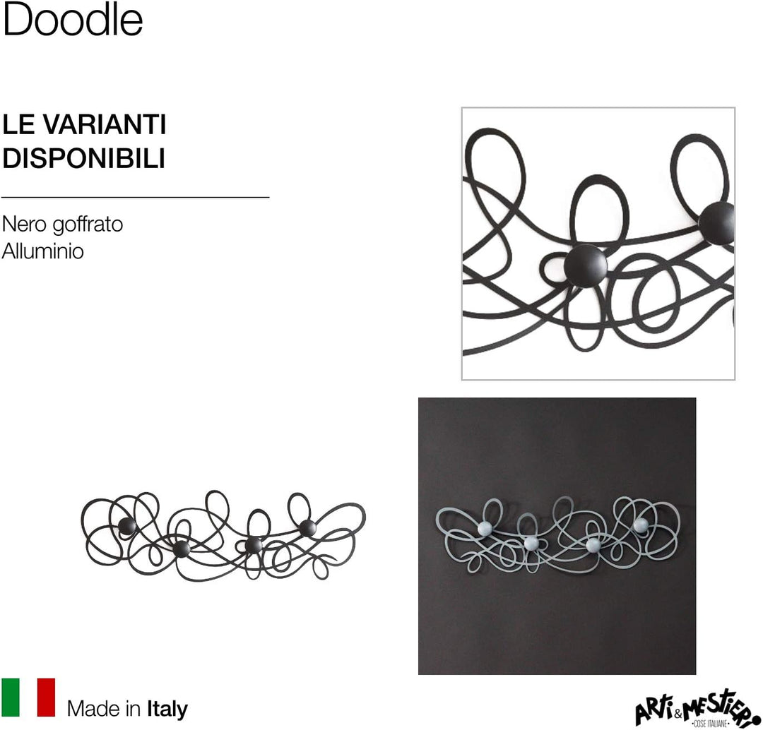 Arti e Mestieri Appendiabiti Da Parete Doodle Colore Nero