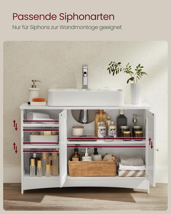 VASAGLE Waschbeckenunterschrank, Unterschrank, Badezimmerschrank, extra lang, 30 x 90 x 60 cm, 2 Tür
