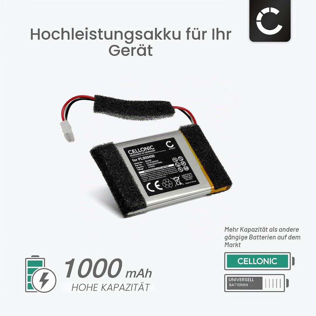 CELLONIC, Akku für Headset kompatibel mit Razer Nari Ultimate (1000mAh, 3.7V) Ersatzakku PL503450