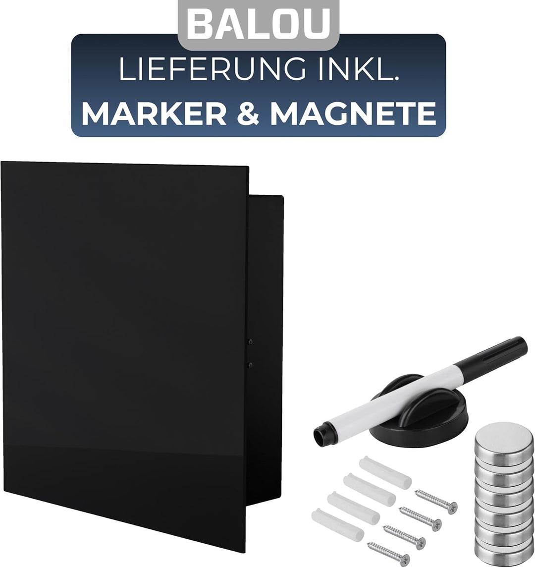 BALOU Schlüsselkasten modern mit Glas Magnettafel - Memoboard magnetisch mit 6 Magneten und Stift -