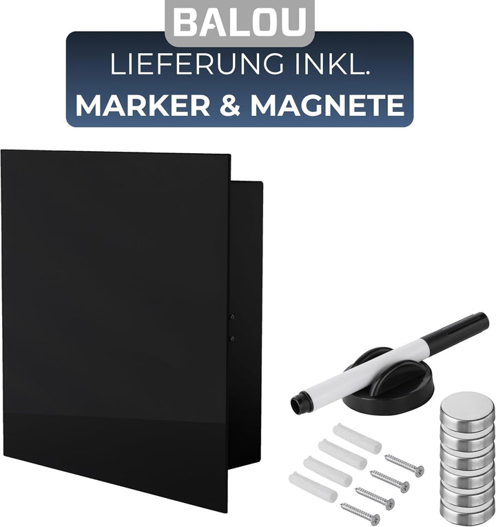 BALOU Schlüsselkasten modern mit Glas Magnettafel - Memoboard magnetisch mit 6 Magneten und Stift -