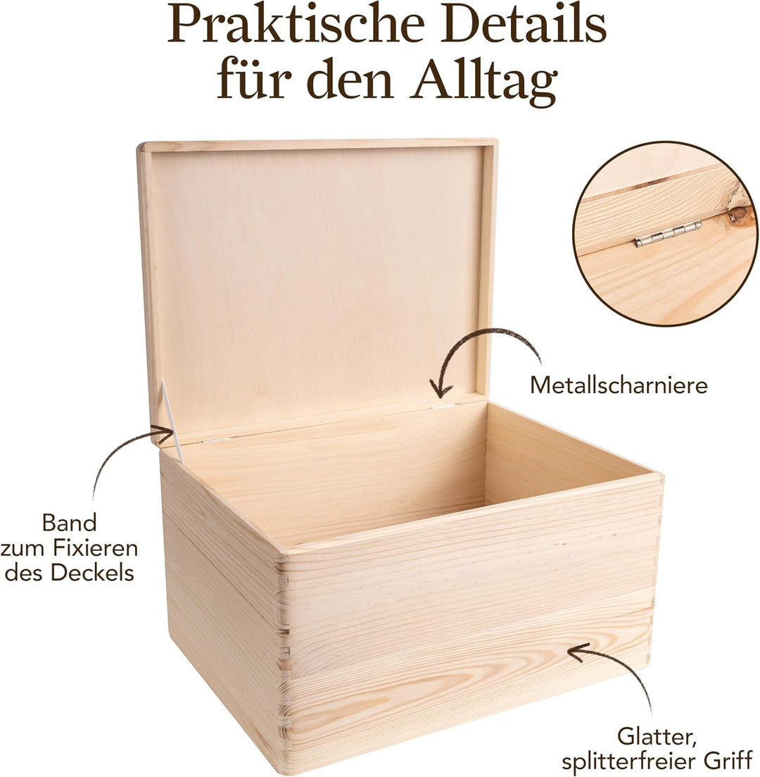 Creative Deco XXL Grosse Holzkiste mit Deckel | 40x30x24 cm (+/-1cm) | Holztruhe Erinnerungsbox Baby