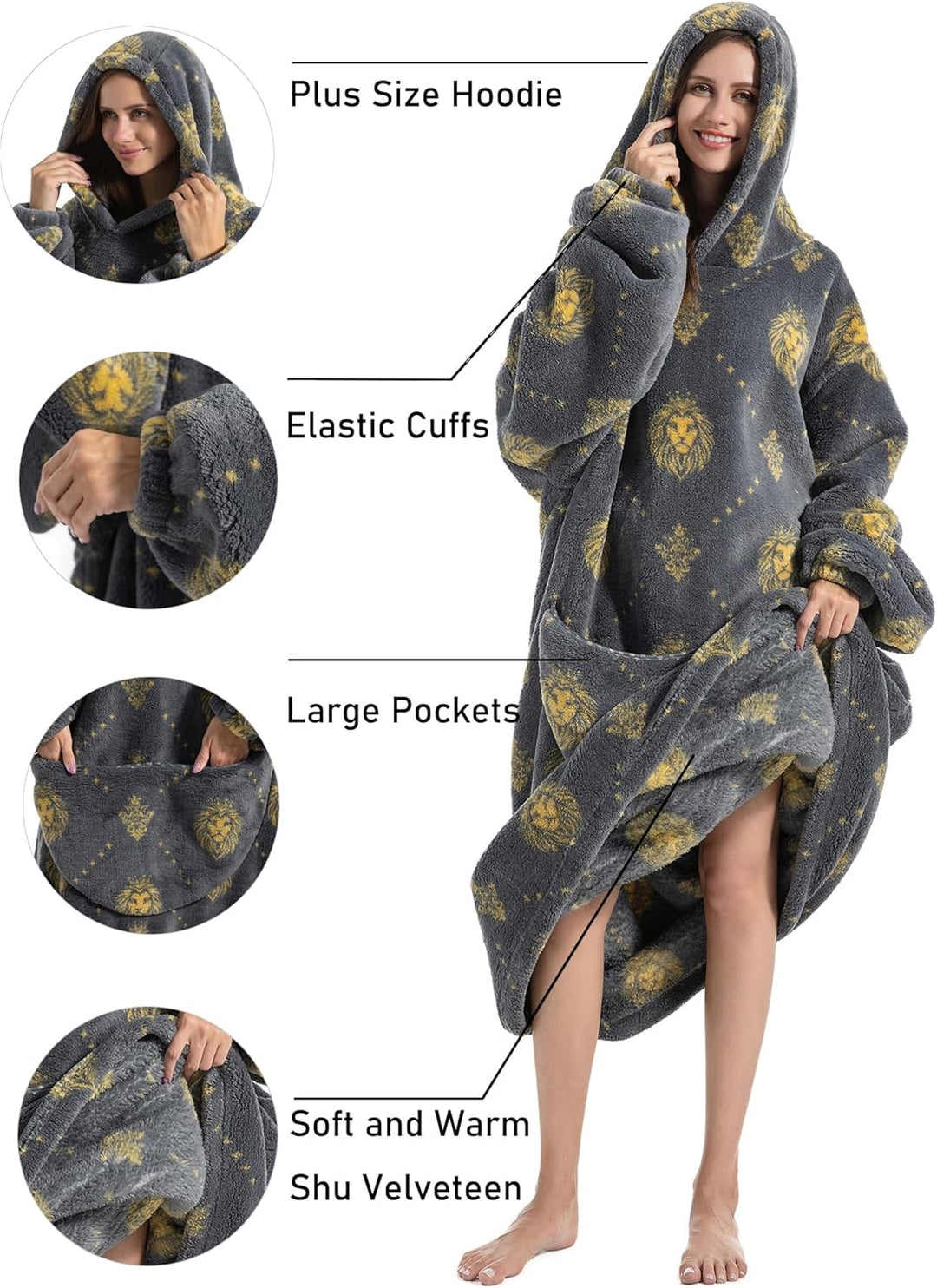 JOREAY Lange Hoodie Decke mit Ärmeln für Damen Herren, Kuschelig Deckenpullover, XXL Übergrosse Deck