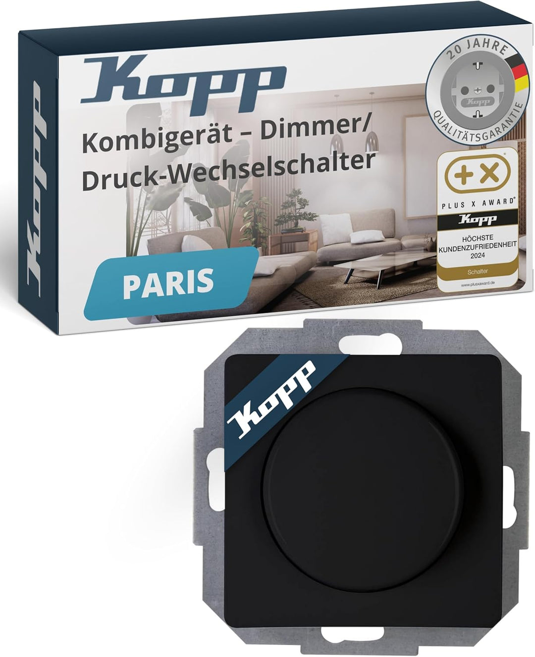 Kopp Paris Druck-Wechsel-Dimmer, Kombigerät, LED-Dimmer, für Glüh-Lampen, 230V Halogenlampen, Phasen