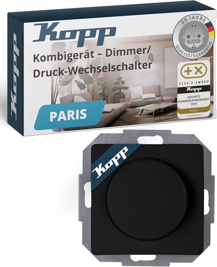 Kopp Paris Druck-Wechsel-Dimmer, Kombigerät, LED-Dimmer, für Glüh-Lampen, 230V Halogenlampen, Phasen