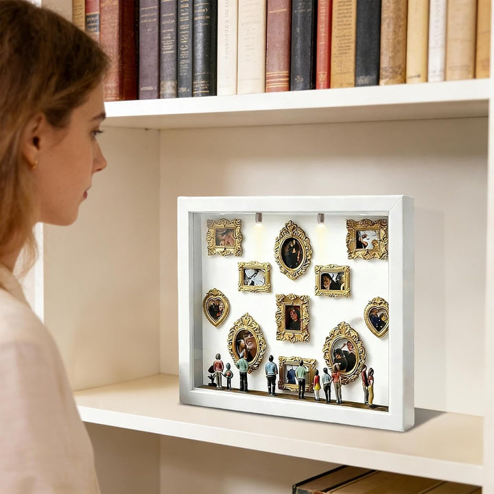 DIY Mini Museum Silhouettenbox Mit Licht, 22,7x31,4x3,7cm Holz Gold Mini Rahmen Figuren Foto Memory