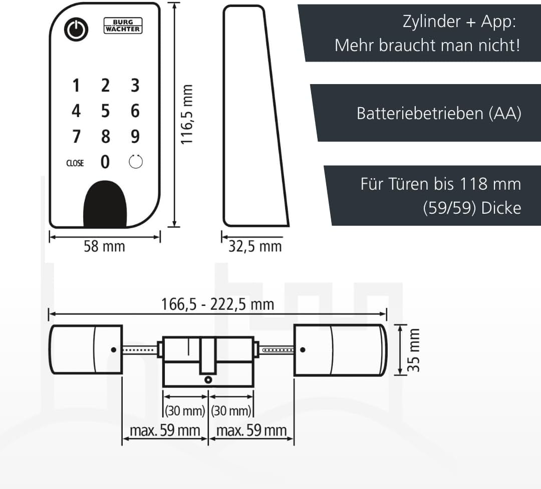 BURG-WÄCHTER Elektronisches Türschloss secuENTRY für Haustüren, Bedienung mit Zahlencode, App oder F