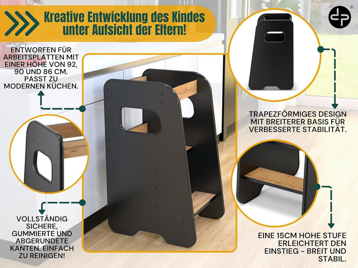 defiPad Lernturm für Kinder | Stylisch Kippschutz Lernturm Höhenverstellbar | Höchste Sicherheit | M