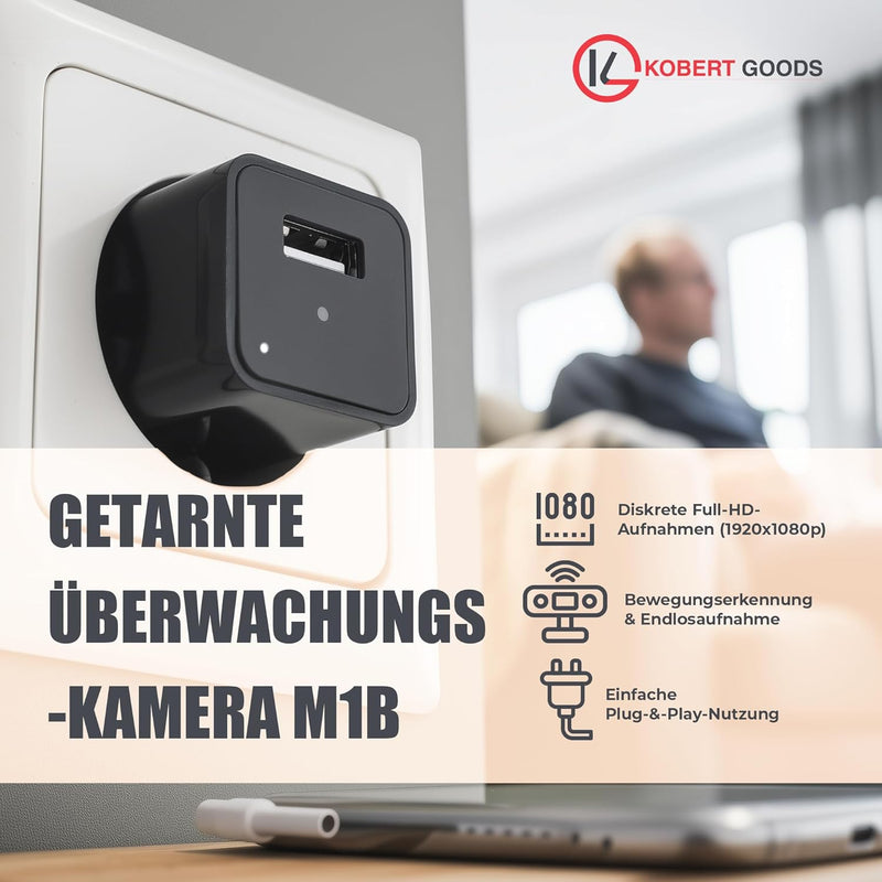 KOBERT GOODS Getarnte Full HD 1080P Überwachungs-Kamera M1B versteckt in Ladegerät Spionage-Camera f