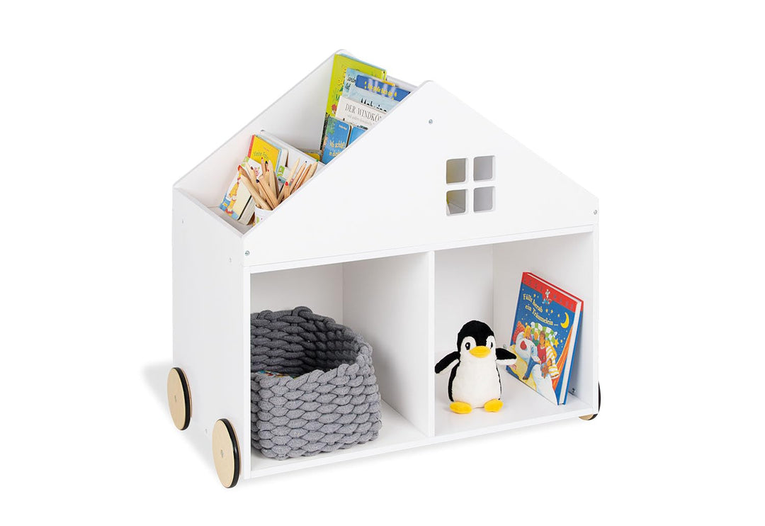 Pinolino Kinderbücherregal mit Rollen Hus, aus MDF, 6 Fächer, gummierte Holzräder, FSC-zertifiziert
