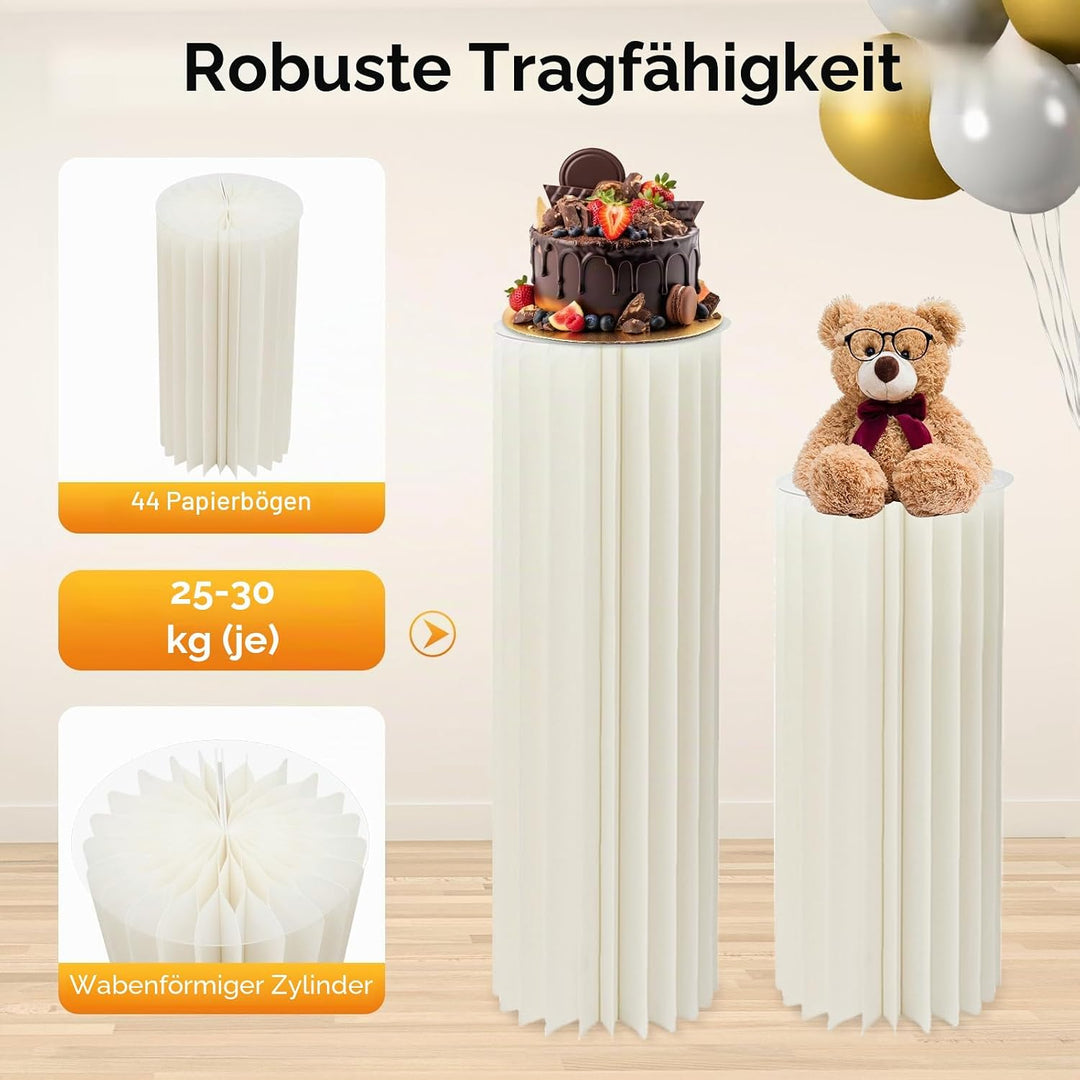 3 Stück Hochzeit Karton Blumensäule Vasen, Blumenständer Dekosäule Faltbarer Deko Säulen mit PVC-Pla