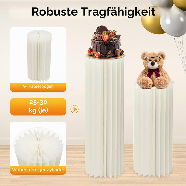 3 Stück Hochzeit Karton Blumensäule Vasen, Blumenständer Dekosäule Faltbarer Deko Säulen mit PVC-Pla