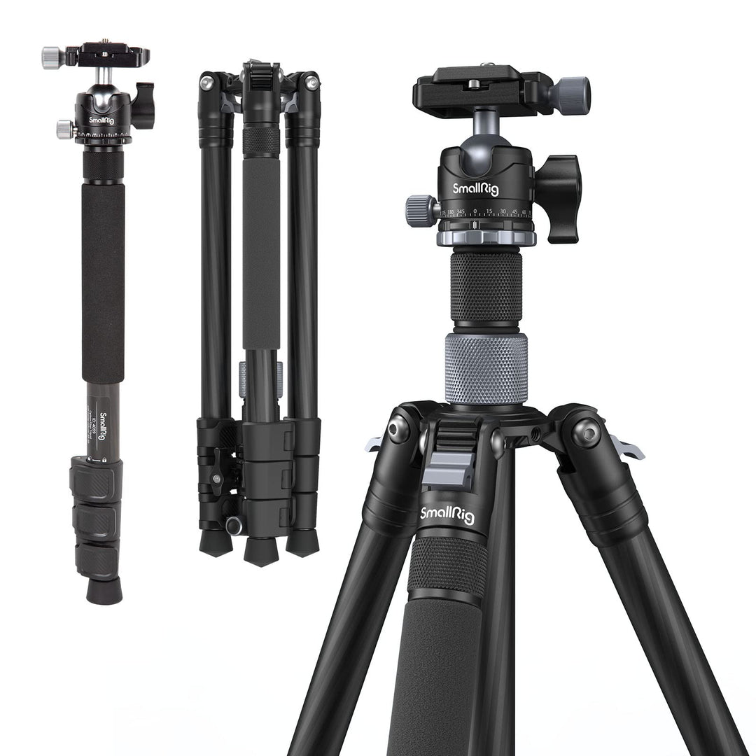 SMALLRIG Karbonfaser-Stativ mit Mittelsäule, Carbon Fiber Tripod abnehmbarem Einbeinstativ, 360°-Kug