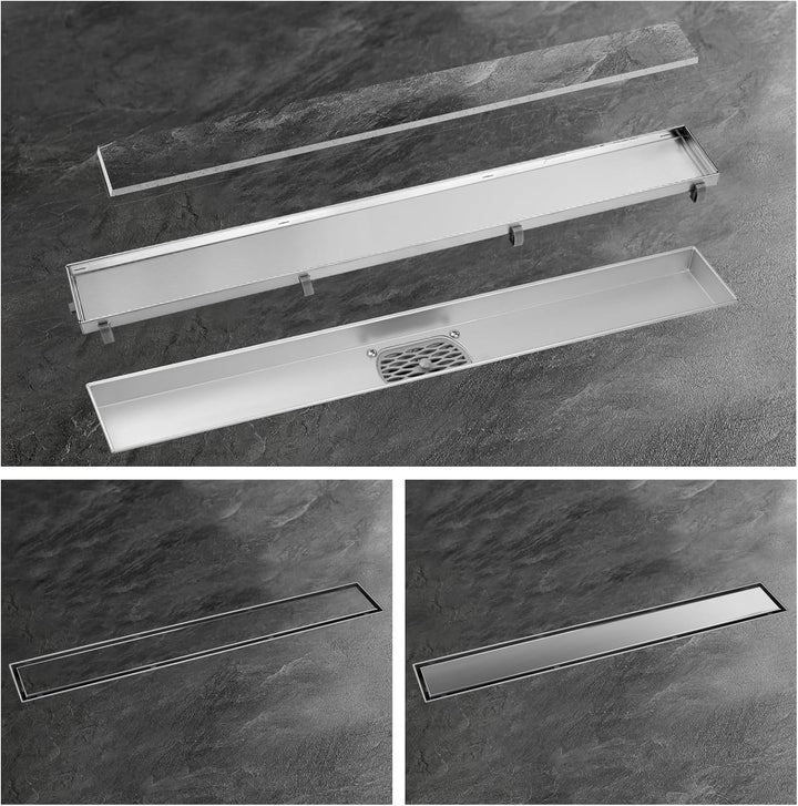 Duschrinne 70cm Edelstahl Bodenablauf 2-in-1 doppelseitig, Flieseneinsatz Ablaufrinne,schnelle Entwä