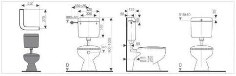 Evenes WC Aufputz Spülkasten mit 2-Mengen weiss tiefhängend 420x390x135 mm WC Bad Badezimmer