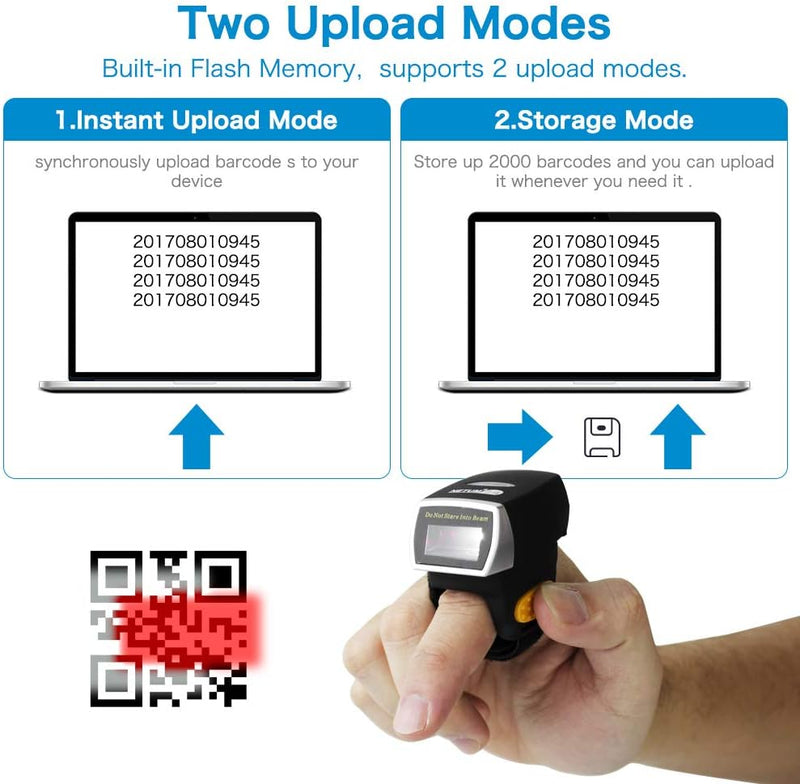 NETUM Bluetooth 2D QR Mini-Barcode-Scanner für tragbaren Ring Wireless | kabelloser Handscanner präz