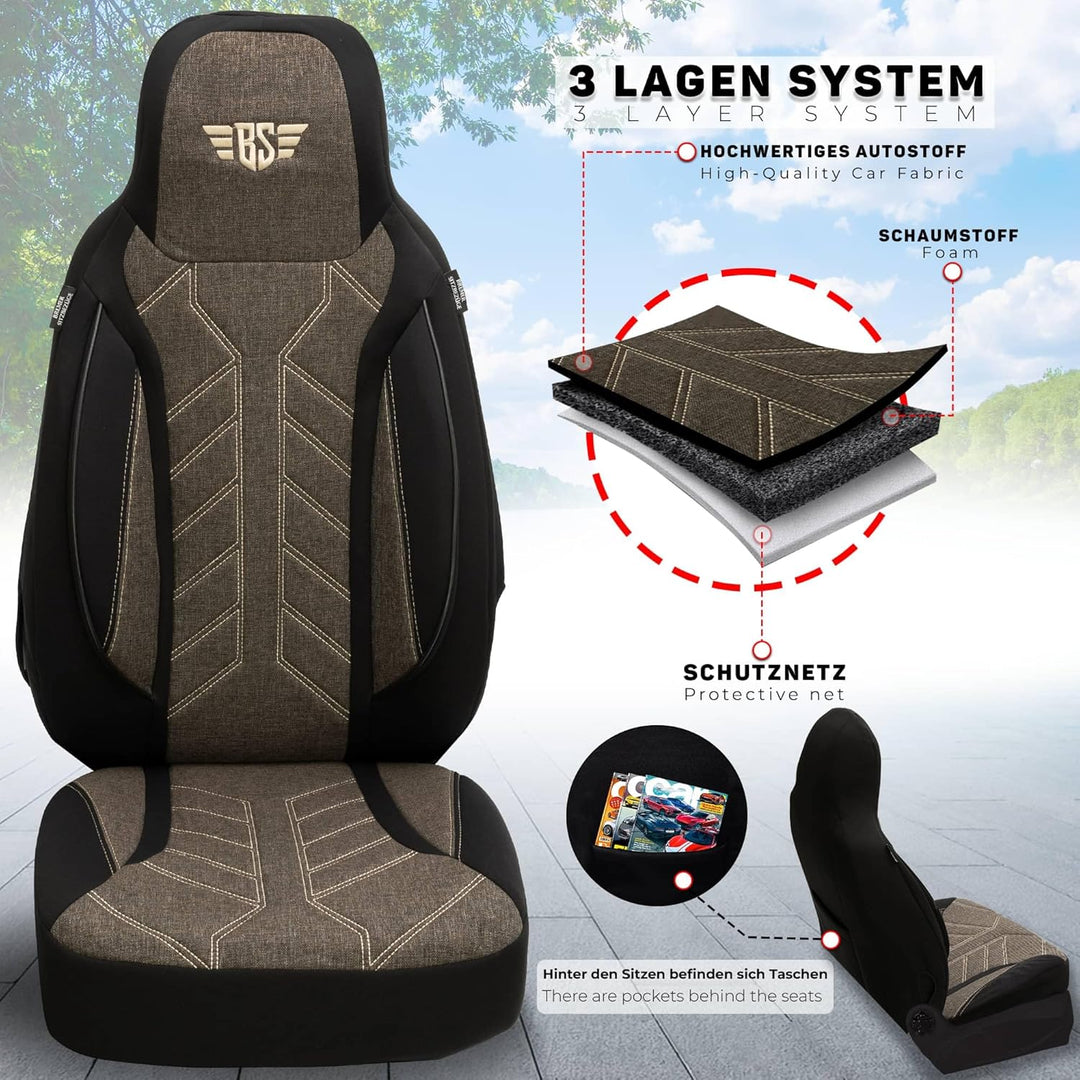BREMER SITZBEZÜGE Mass Sitzbezüge Schonbezüge für Skoda Fabia 1 PLKT212 PLKT212 - Schwarz/Braun Fabi
