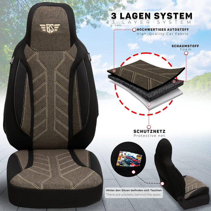 BREMER SITZBEZÜGE Mass Sitzbezüge Schonbezüge für Skoda Scala PLKT212 PLKT212 - Schwarz/Braun Scala,