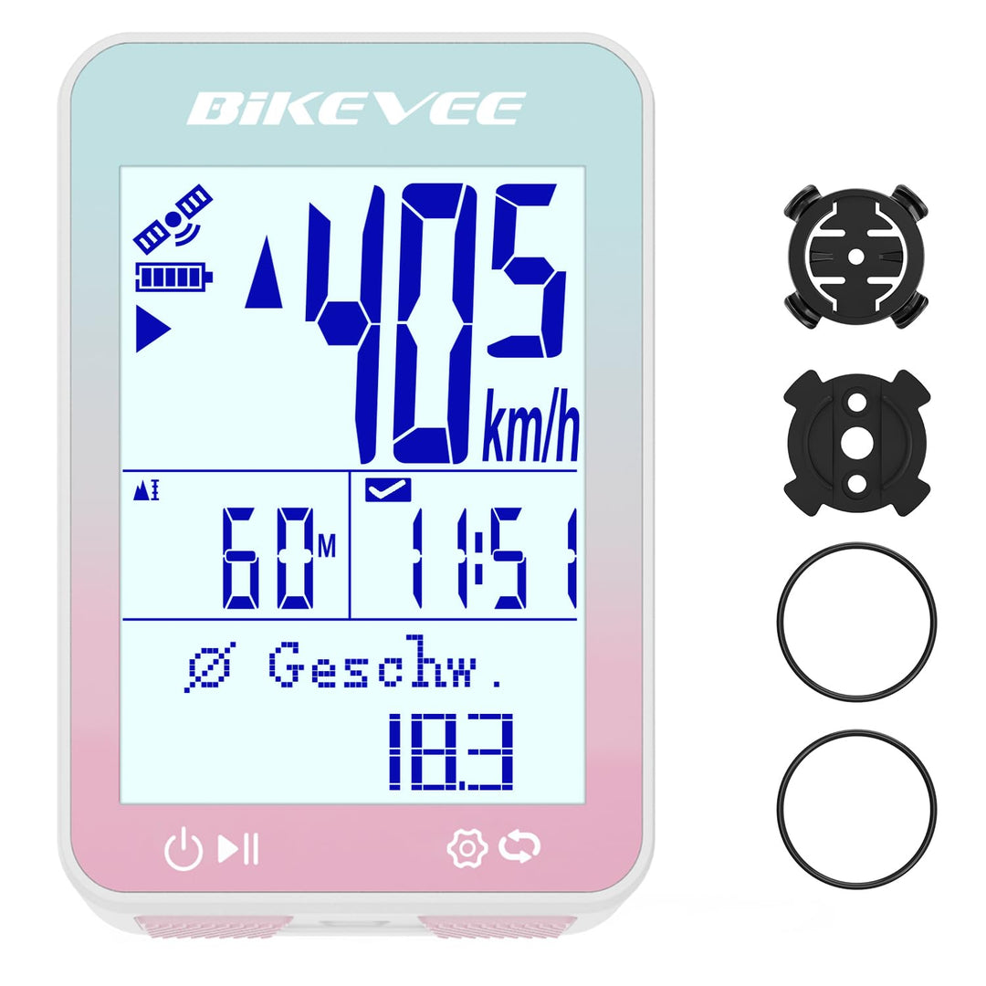 GPS Fahrradcomputer Kabellos IPX7 Wasserdicht 2.4'' FSTN Display 28H Akku Rosa-A【Standardhalterung】,