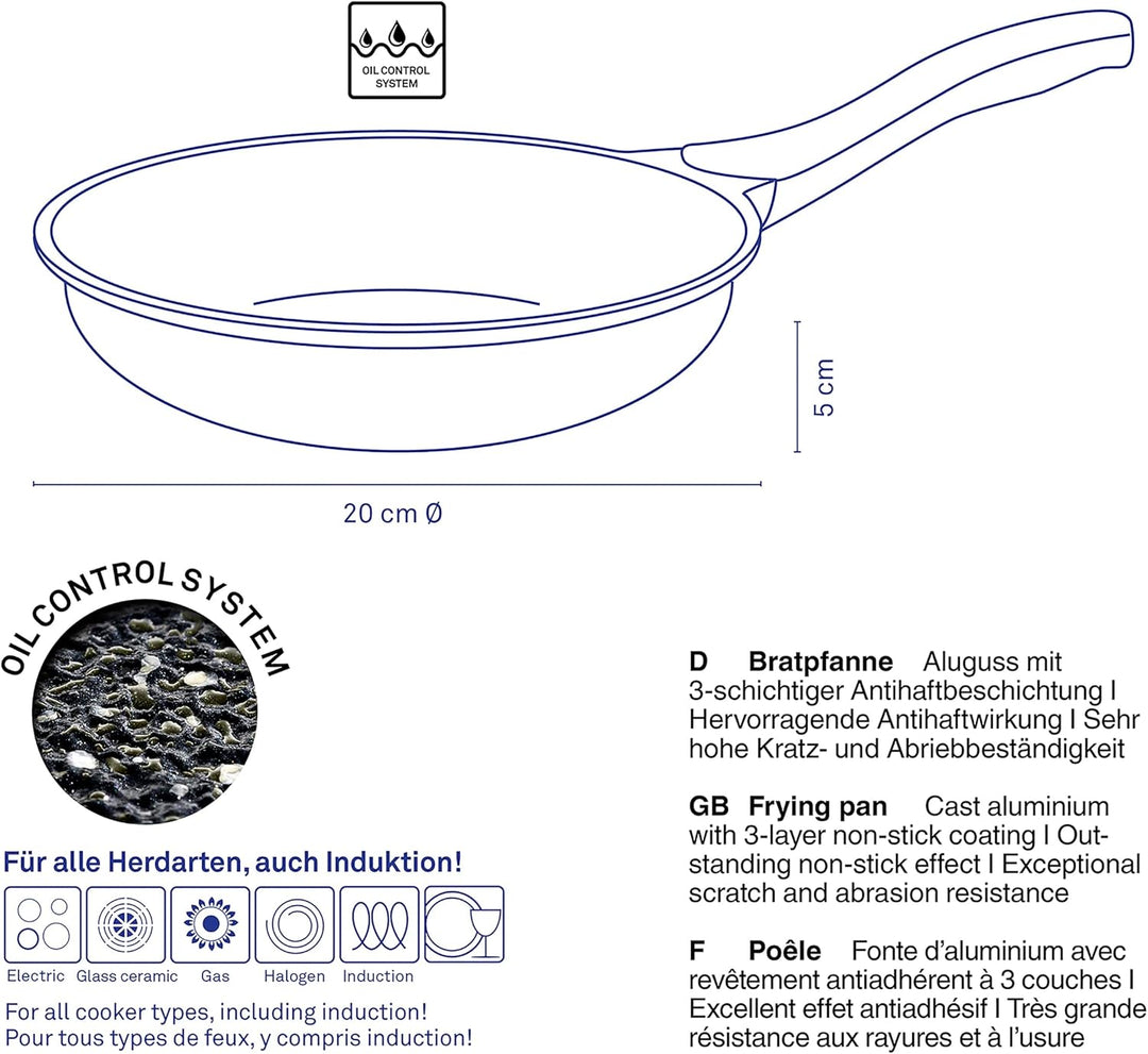 kela Bratpfanne 20cm STELLA NOVA, kleine Pfanne Induktion mit Oil Control System, Aluguss beschichte