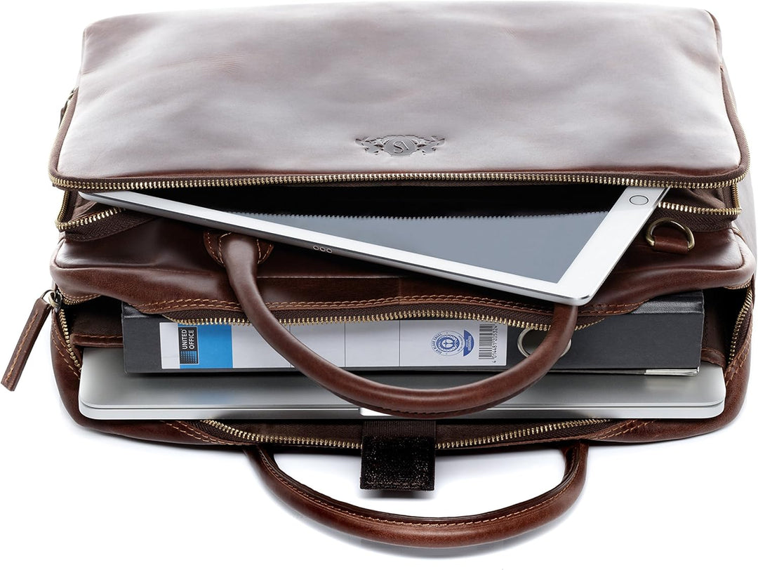 SID &amp; VAIN grosse Laptoptasche echt Leder - 15.4 Zoll Laptop Business-Tasche RYAN XL - Umhängetasche