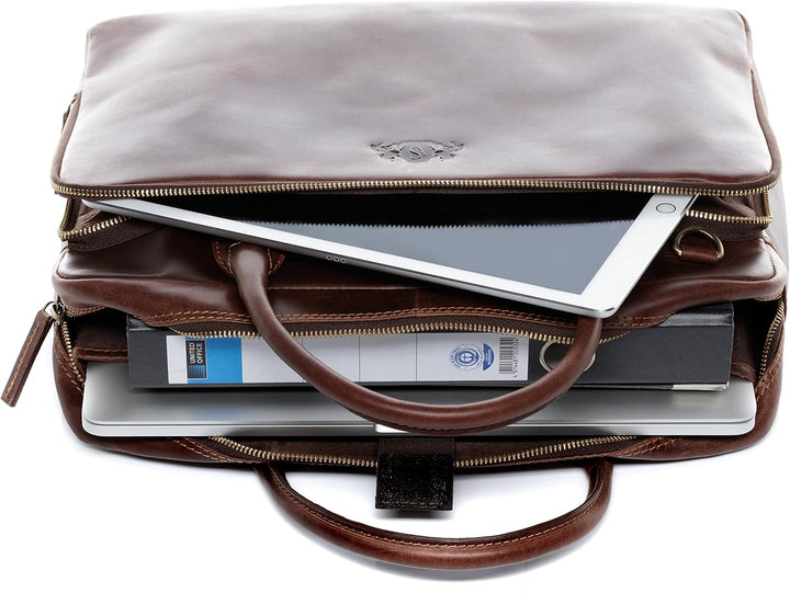 SID &amp; VAIN grosse Laptoptasche echt Leder - 15.4 Zoll Laptop Business-Tasche RYAN XL - Umhängetasche