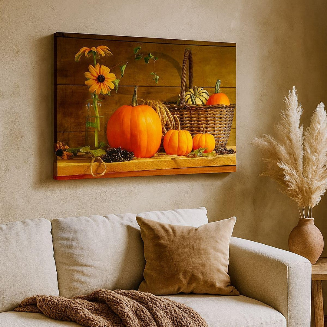 Bilder auf Leinwand Herbst Folk Tradition Kürbisse Leinwandbild 70x50cm Wandbilder Dekoration Wohnzi